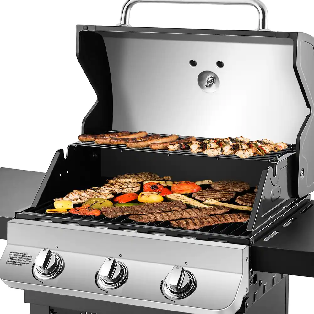 Dyna-Glo Premier 3-Burner Natural Gas Grill in Stainless Steel with Folding Side Tables