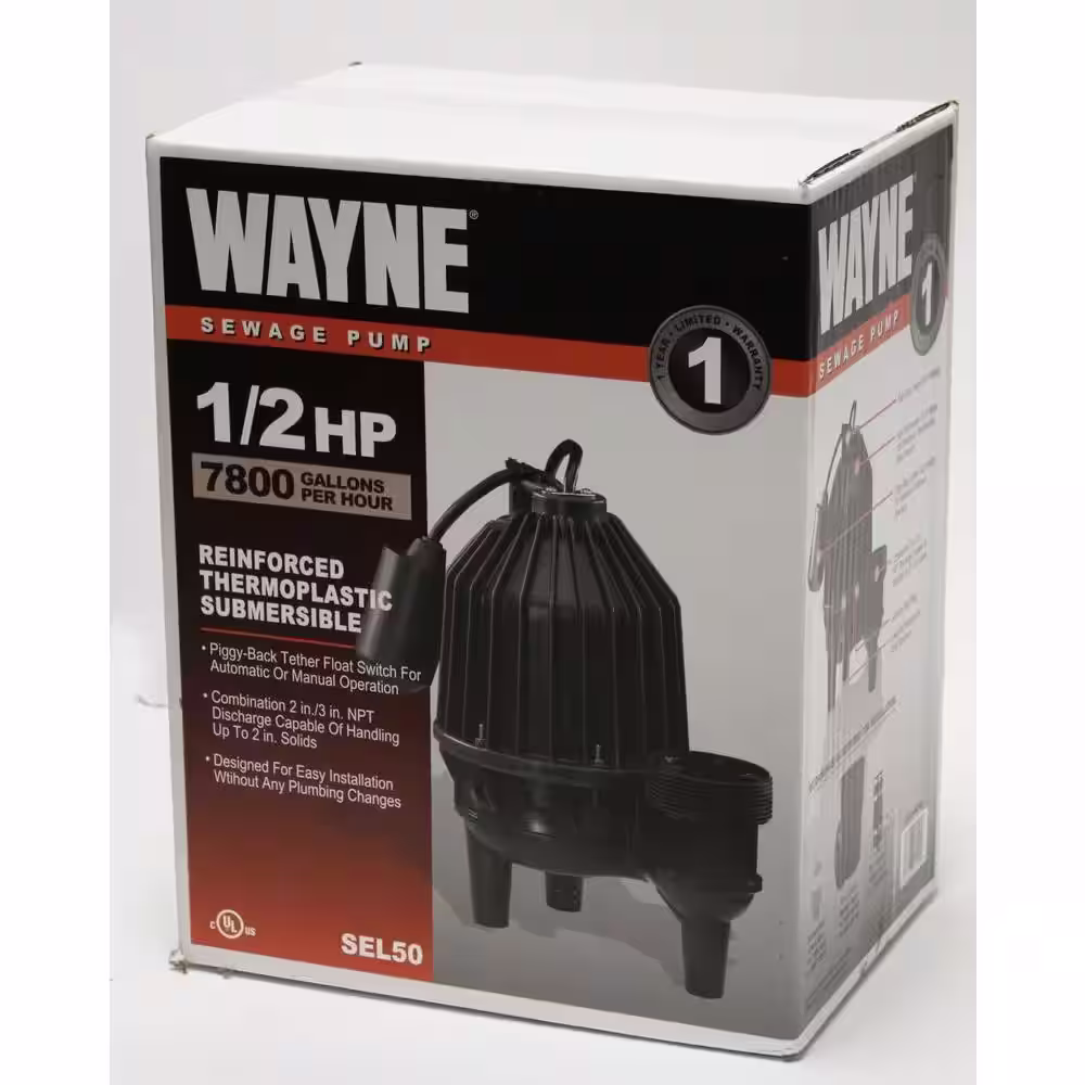 Wayne 1/2 HP Thermoplastic Sewage Ejector Pump