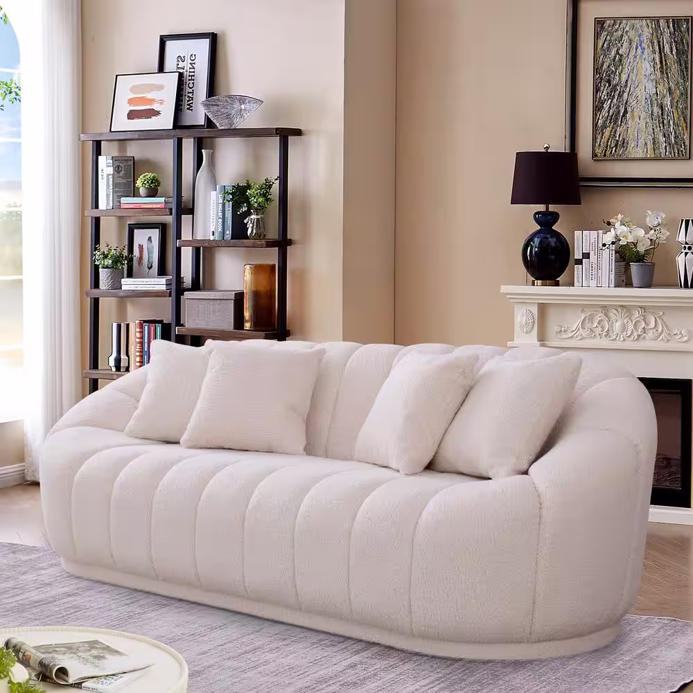 Ashcroft Furniture Co Fullbright 87 in W Round Arm Boucle Fabric Modern Japandi Style Couch in White