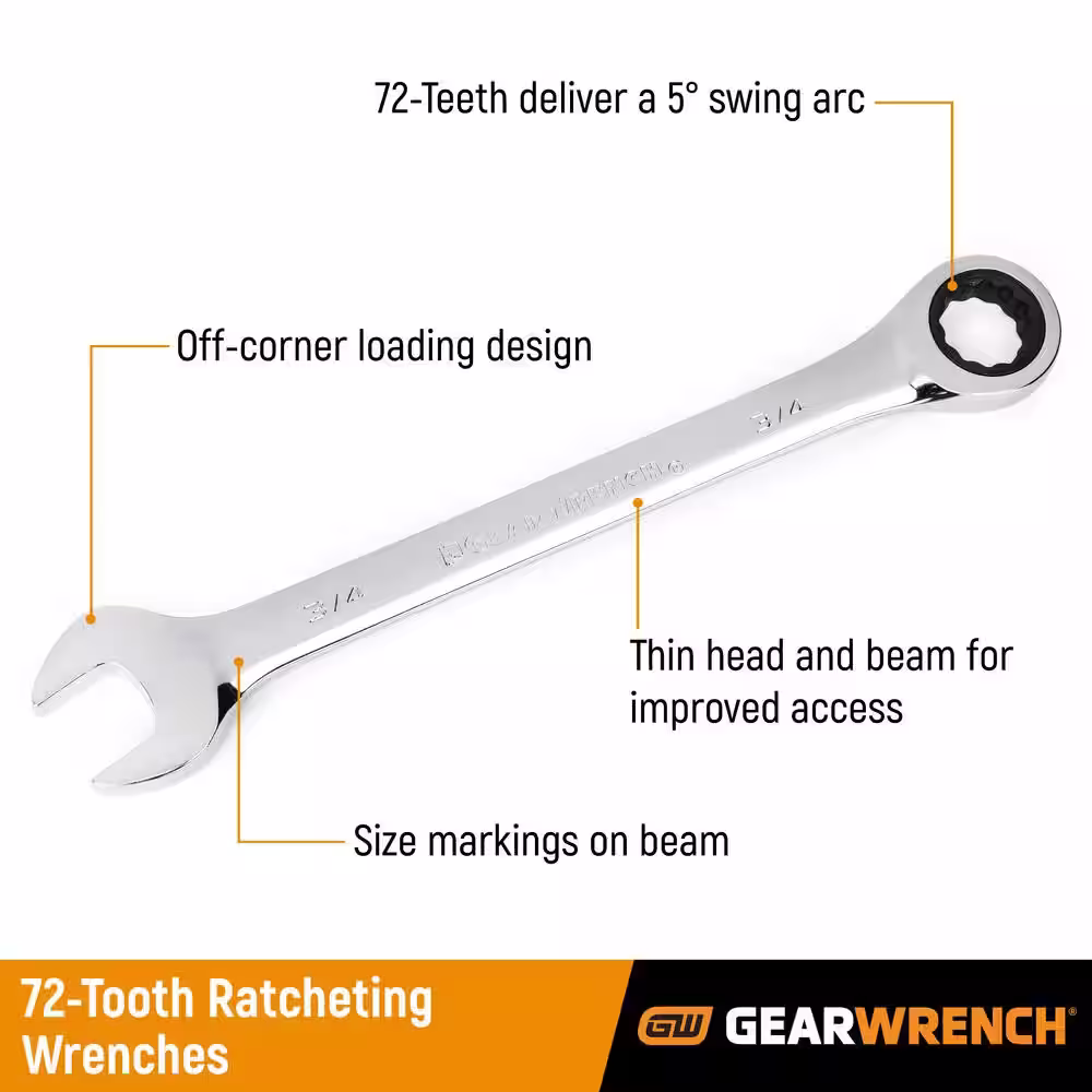 GEARWRENCH Metric 72-Tooth X-Beam Combination Ratcheting Wrench Tool Set (12-Piece)