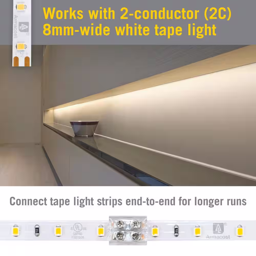 Armacost Lighting 2-Pin White LED Strip Light Screw Splice Connectors Channel Connector (6-Pack)