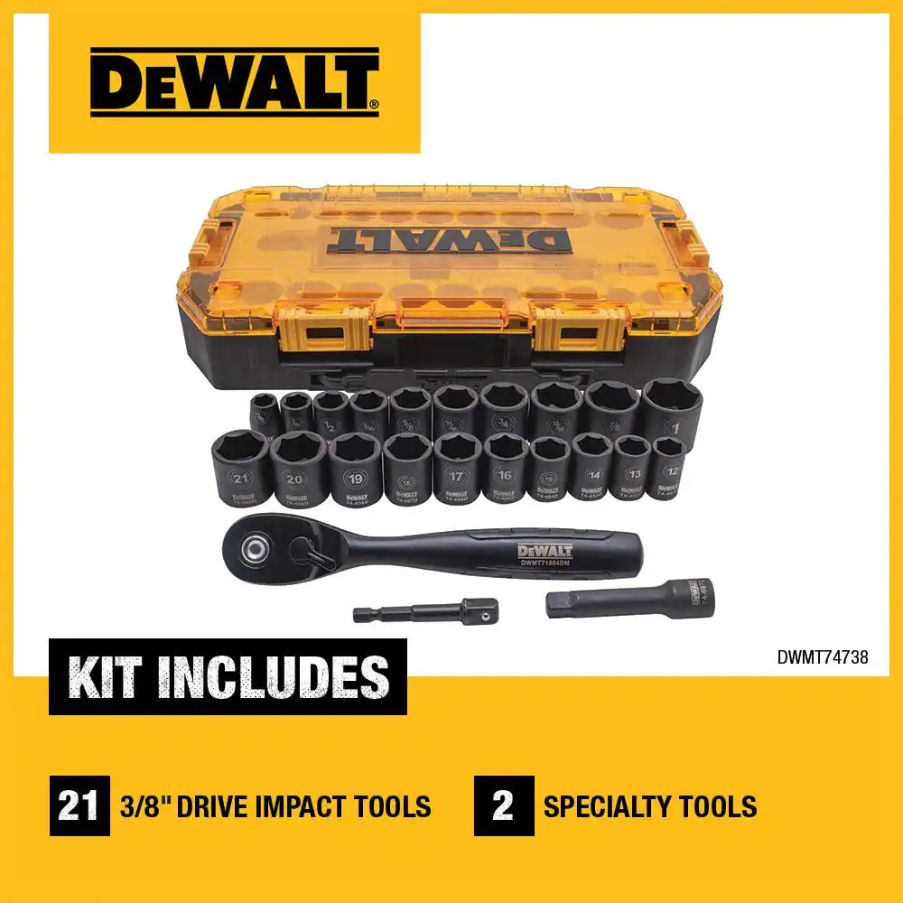 DEWALT 3/8 in. Drive Combination Deep Impact Socket Set with Ratchet (23-Piece)