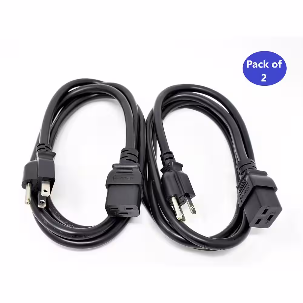 Micro Connectors, Inc 6 ft. C19 to NEMA 5-15P AC Power Cord in 14AWG/3 Conductors-Black (2 per Box)