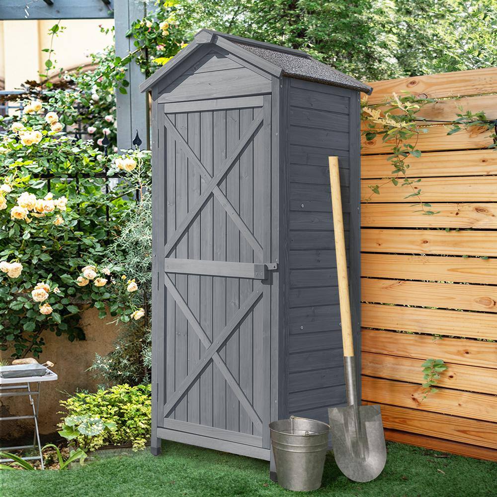 None 2.1 ft. W x 1.5 ft. D Gray Outdoor Wooden Storage Sheds, Fir Wood Lockers with Workstation(3.5 sq. ft.)