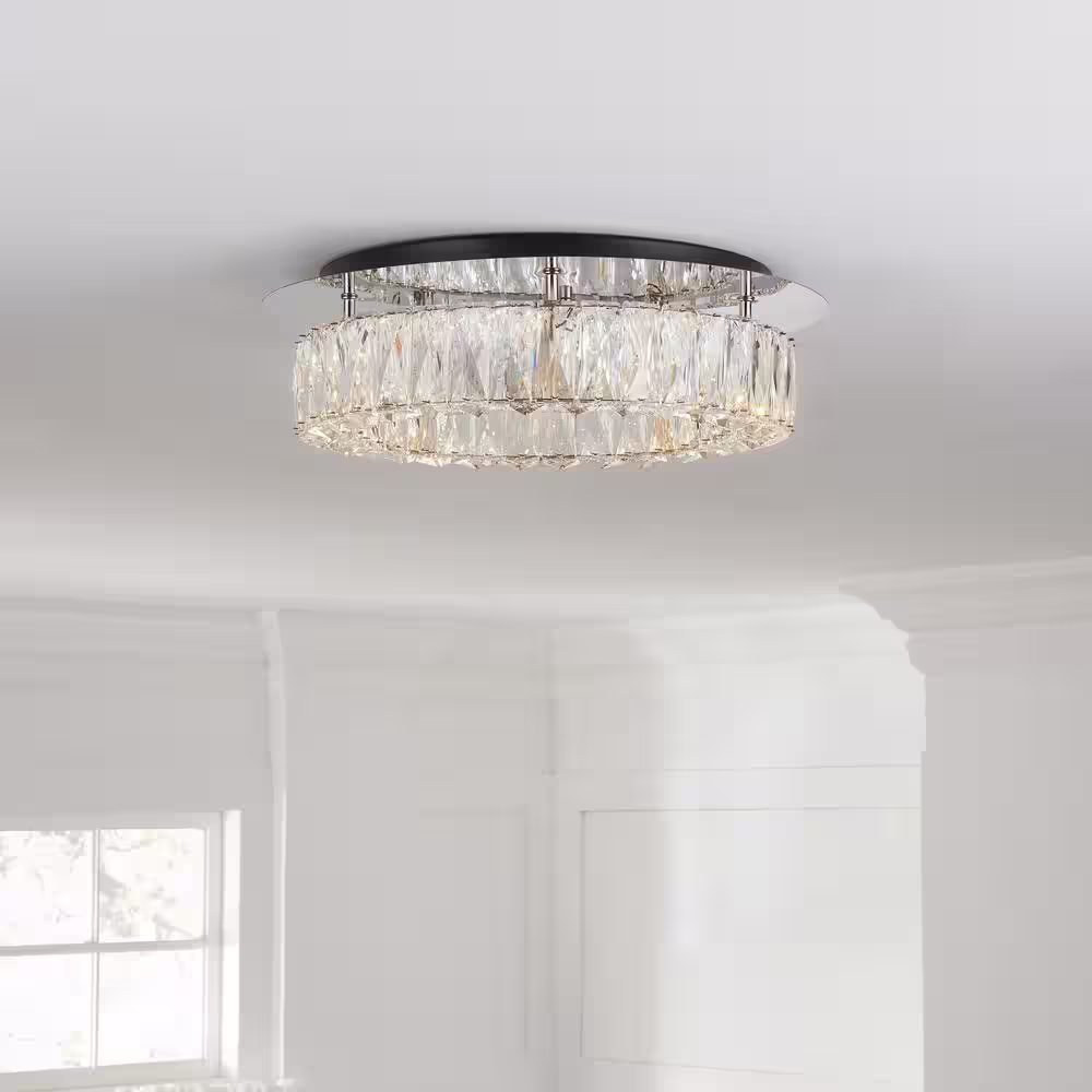 Home Decorators Collection Keighley Crystal 100-Watt Polished Chrome Integrated LED Flush Mount
