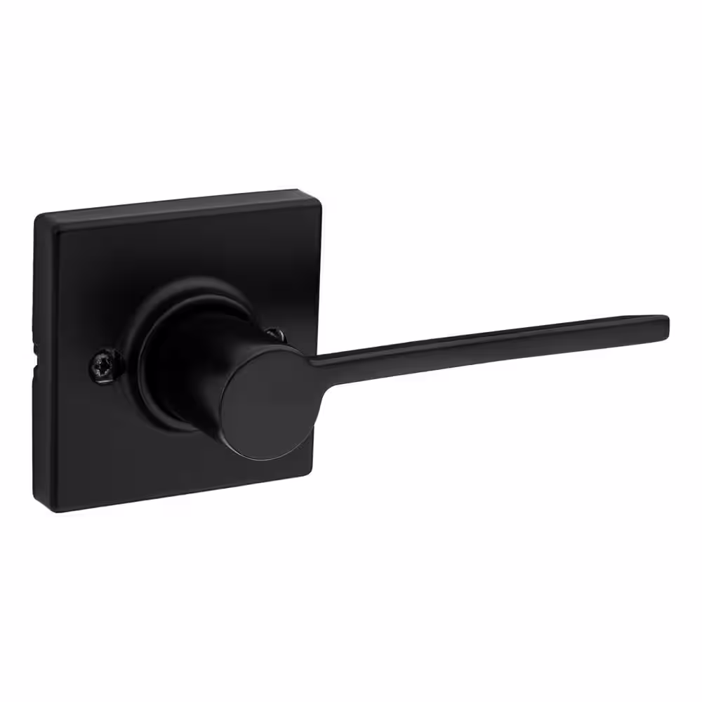 Kwikset Ladera Matte Black Contemporary Square Passage Hall/Closet Door Lever