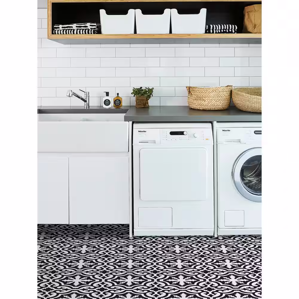 FloorPops Parma 12 in. W x 12 in. L Black Peel & Stick Vinyl Tile Flooring (20 sq. ft./case)