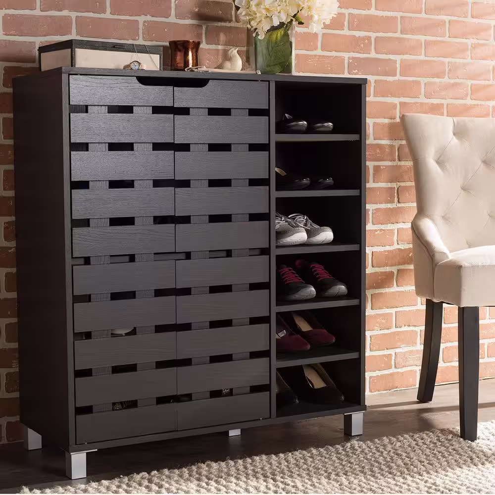 Baxton Studio 386 in. H x 34.16 in. W Brown Faux wood Shoe Storage Cabinet