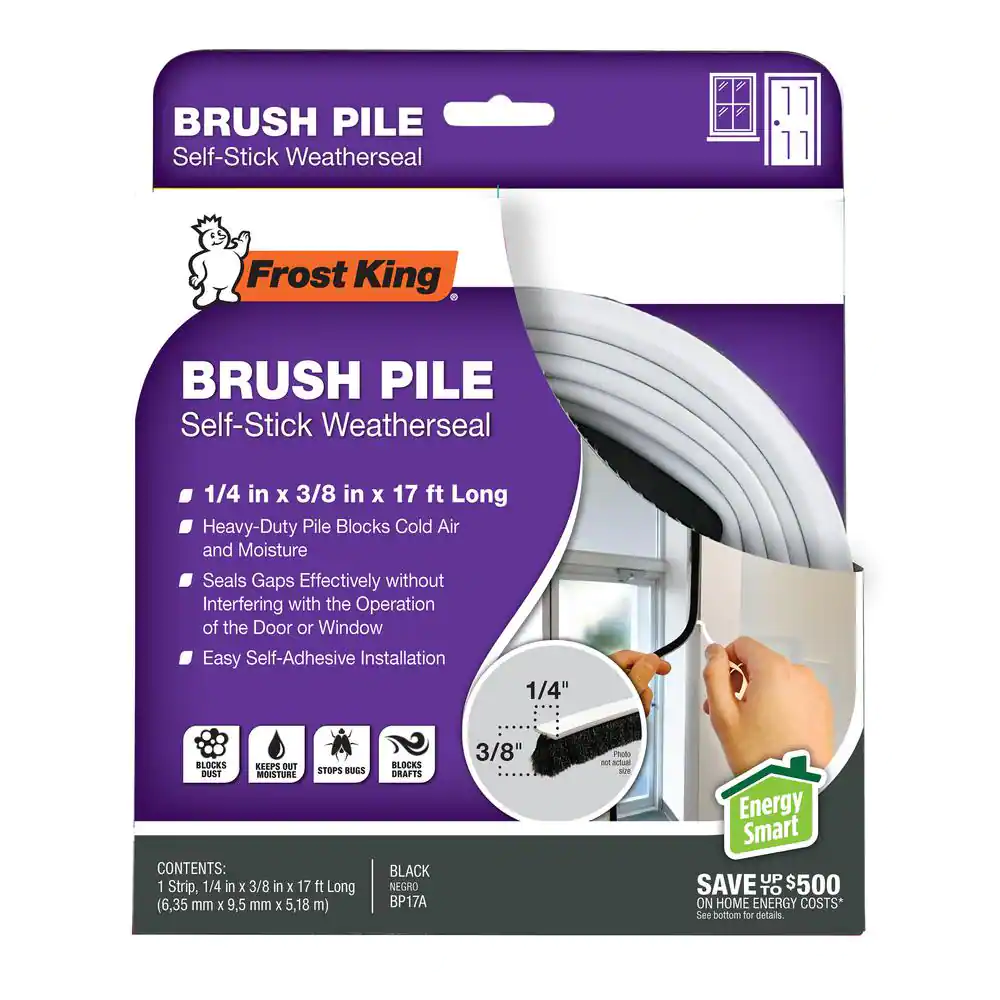 Frost King 1/4 in. x 3/8 in. x 17 ft. Black Brush Pile Window/Door Weatherstrip/Weatherseaal Replacement