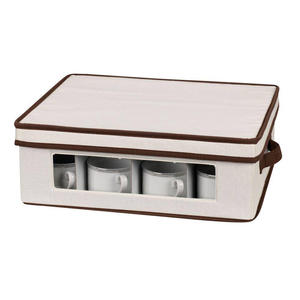 HOUSEHOLD ESSENTIALS Cup Storage Chest Canvas with Trim