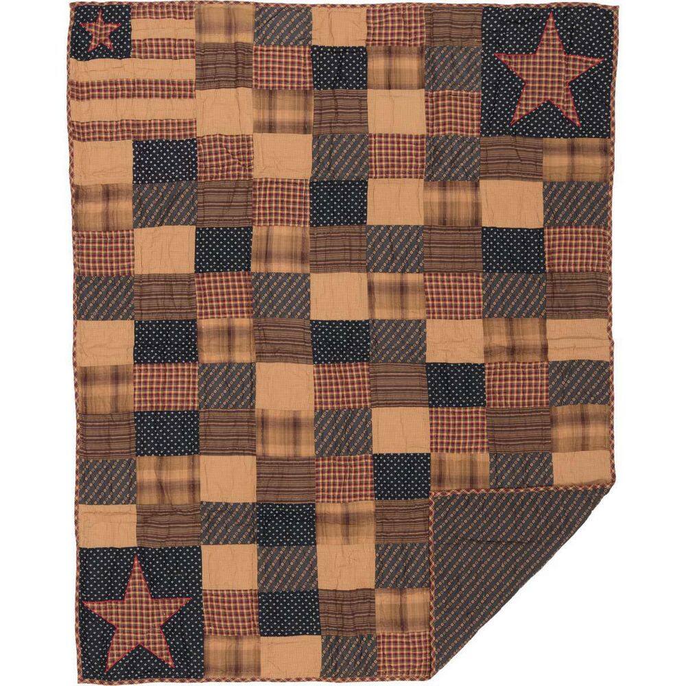 VHC BRANDS Patriotic Patch Deep Red Khaki Navy Americana Quilted Cotton 60 in. x 50 in. Throw