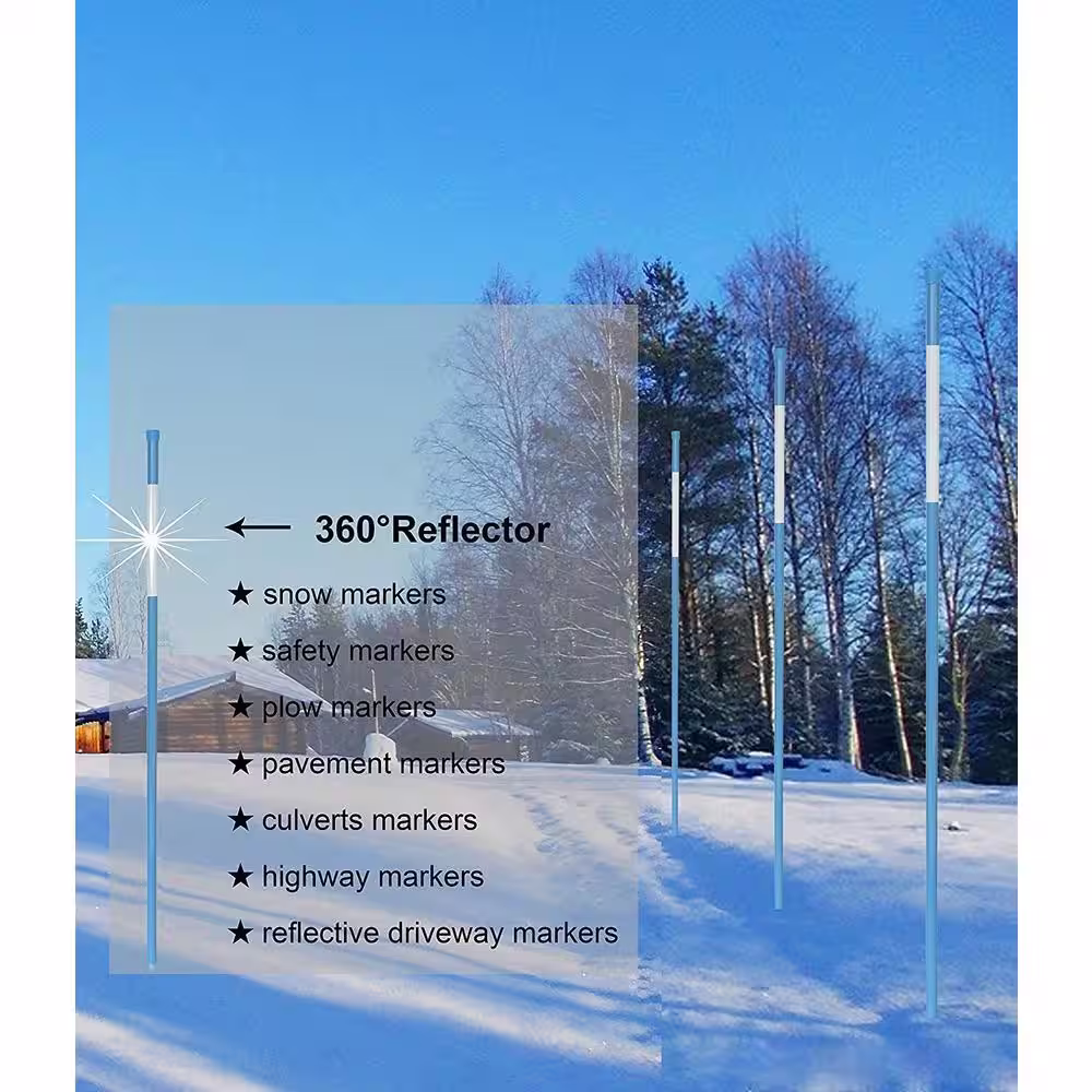 None Driveway Markers Snow Plowing Stakes 48 in. Blue with 3-pieces Reflective Tape 5/16 in. Dia Solid Snow Poles (20-Pack)