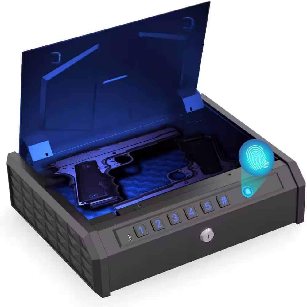 None Gun Safe for 2 Pistols with Fingerprint Lock and Interior Lights