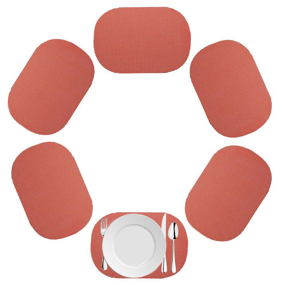 Kraftware Fishnet 17 in. x 12 in. Brick PVC Covered Jute Oval Placemat (Set of 6)