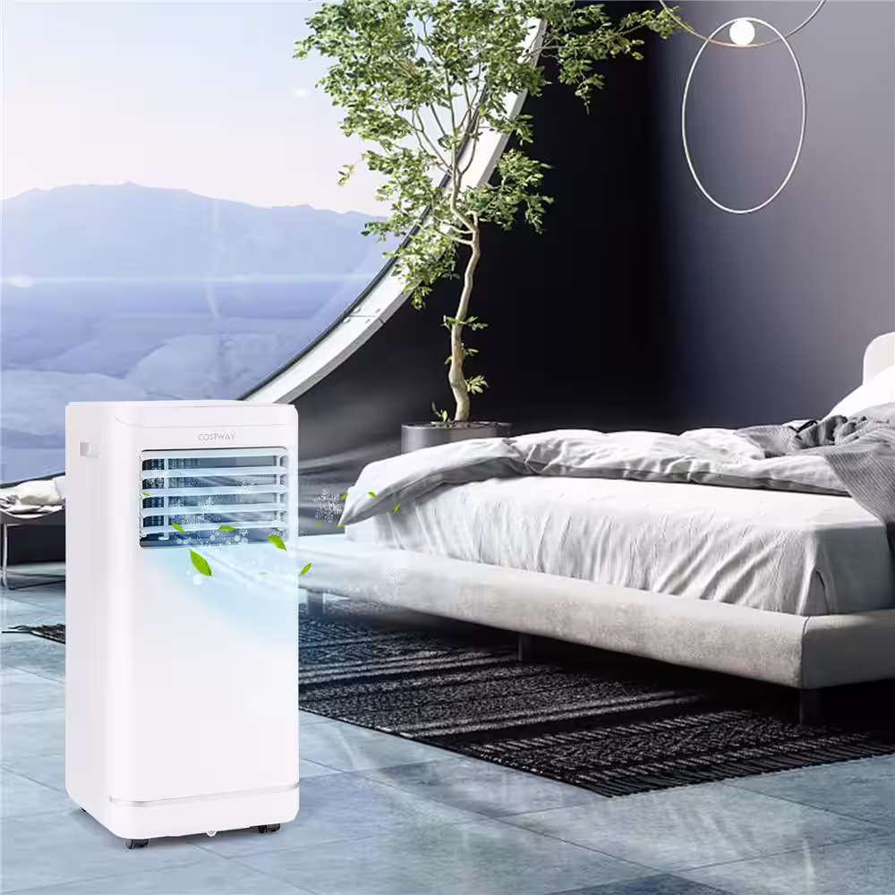 Costway 10000 BTU Portable Air Conditioner Cools 350 sq. ft. with Remote, Dehumidifier and Fan Mode in White