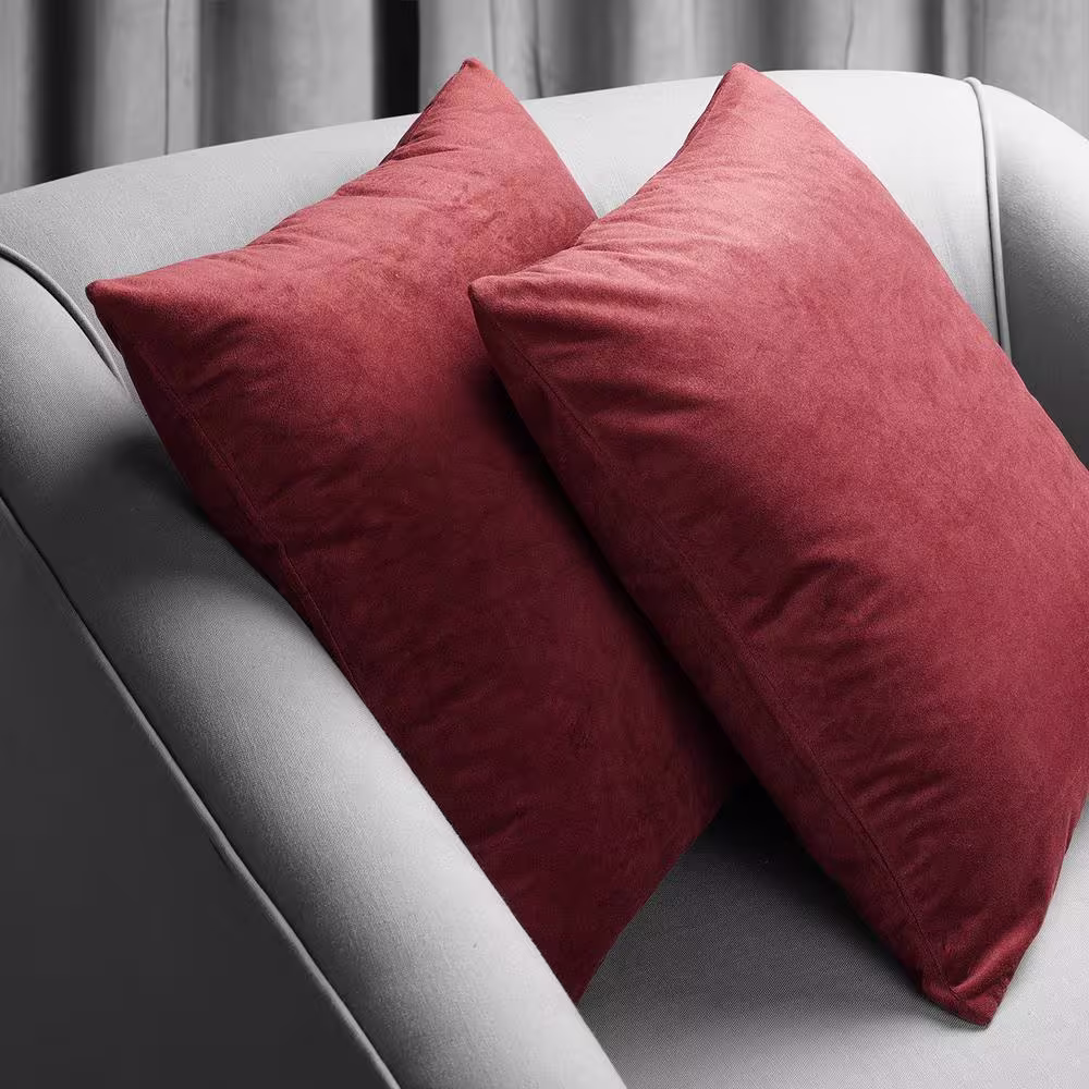 Exclusive Fabrics & Furnishings Signature Burgundy Red Velvet Cushion Cover - 18 in. W x 18 in. L (Pair)