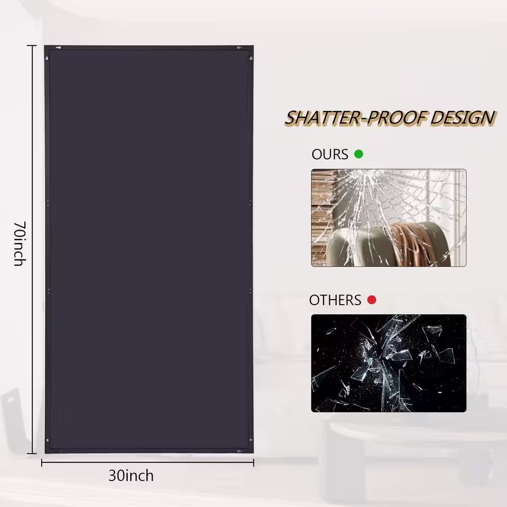 XRAMFY 30 in. W x 70 in. H Rectangular Classic Black Aluminum Alloy Framed Full Length Mirror