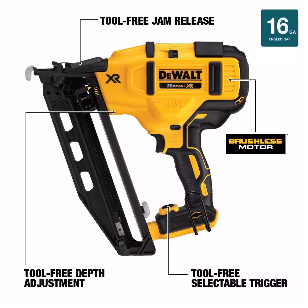 DEWALT 20V MAX XR Lithium-Ion 16-Gauge Cordless Angled Finish Nailer Kit and 18-Gauge Brad Nailer