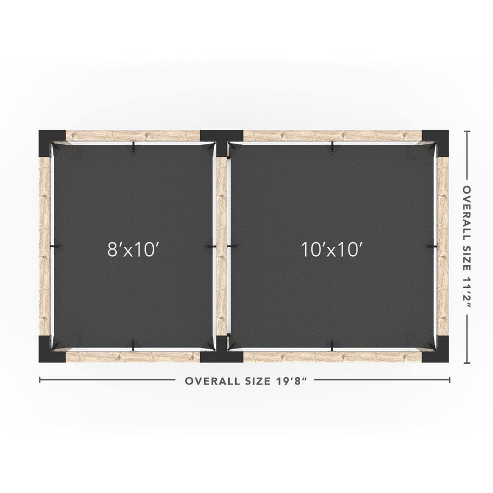 TOJA GRID 10 ft. L x 18 ft. W Double Wall Mount Pergola Kit with 2 White Shade Sails, 6x6 Wood