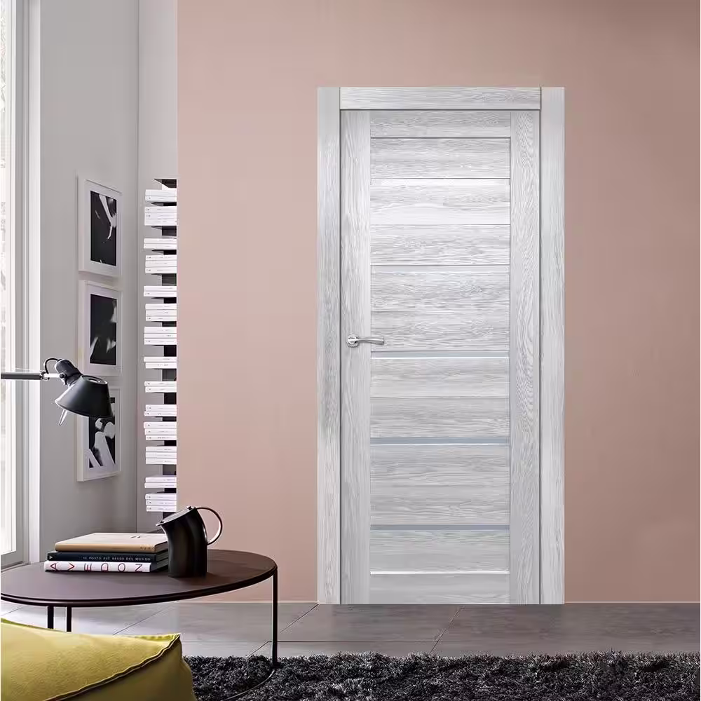 None 24 in. x 80 in. Tampa Ice Maple Prefinished Frosted PC Glass 5-Lite Solid Core Wood Interior Door Slab No Bore