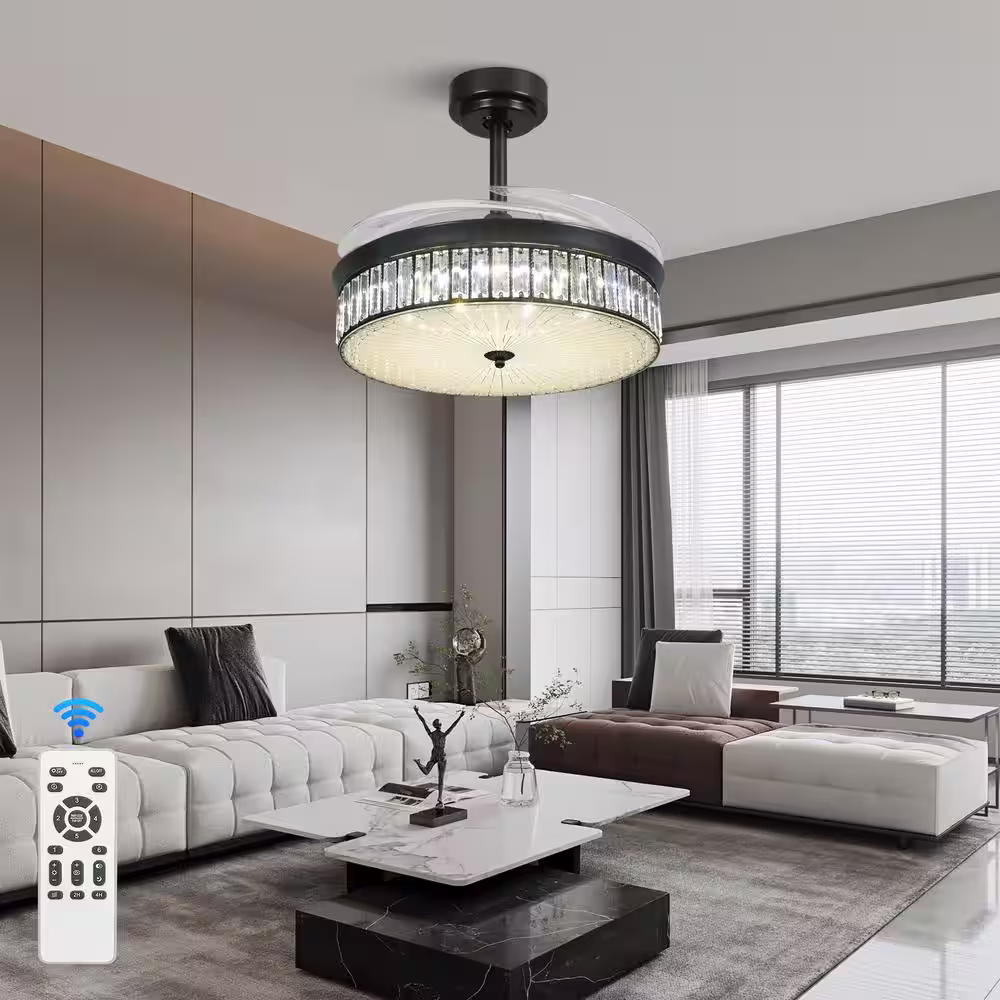 None 42 In 6 Speed Retractable Crystal LED Indoor LightsCeiling Fan with Remote