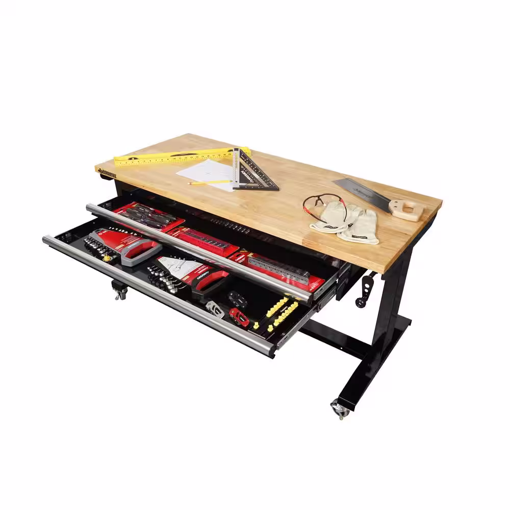 Husky 52 in. 2-Drawer Adjustable Height Table, Black