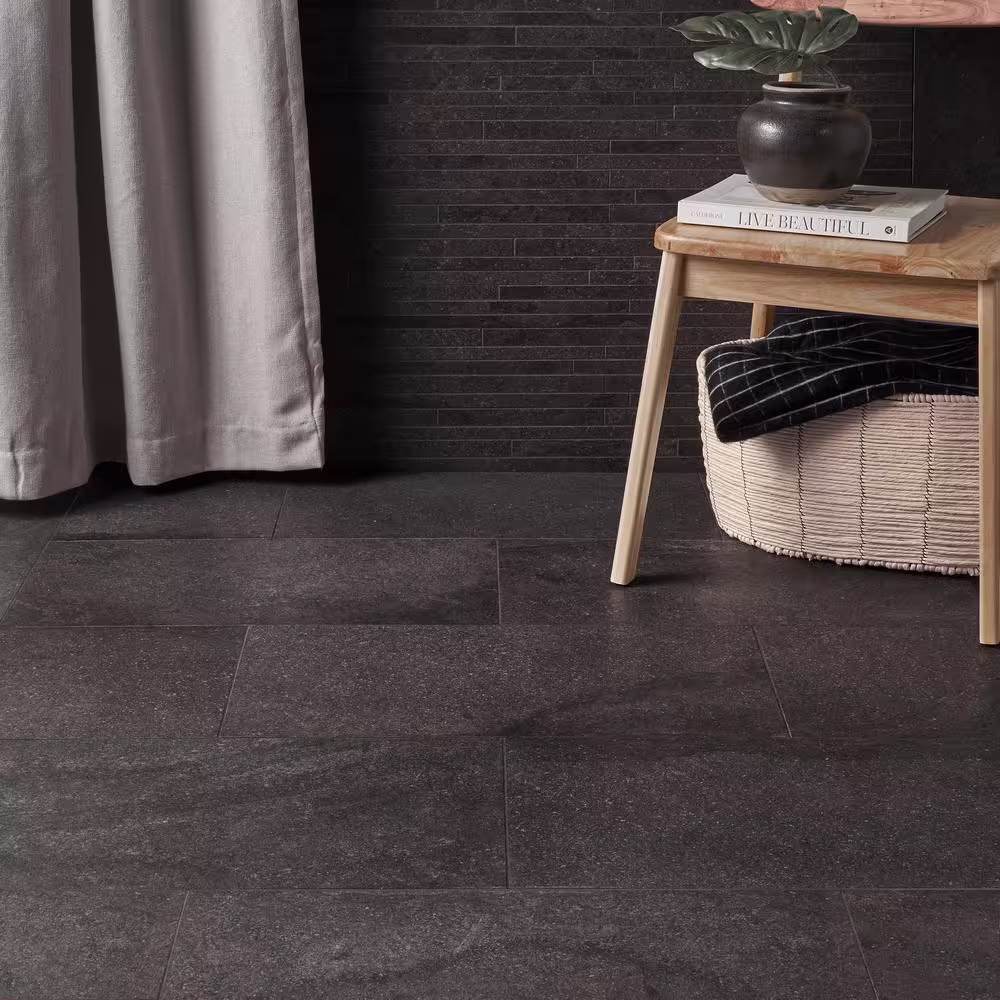 Ivy Hill Tile Dominion Charcoal Black 11.81 in. x 23.62 in. Matte Limestone Look Porcelain Floor and Wall Tile (11.62 sq. ft./Case)