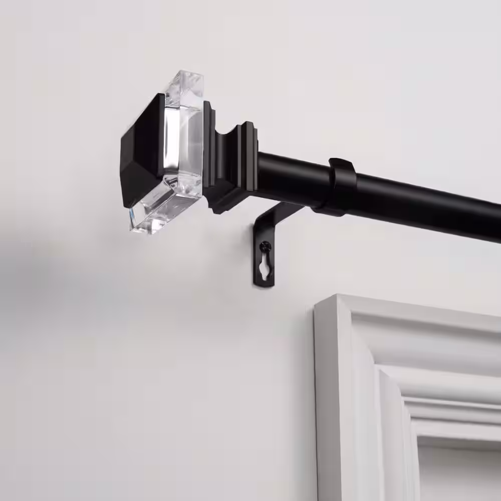 EXCLUSIVE HOME 36 in. to 72 in. Prism Adjustable Length 1 in. dia. Sin.gle Curtain. Rod Kit in. Matte Black