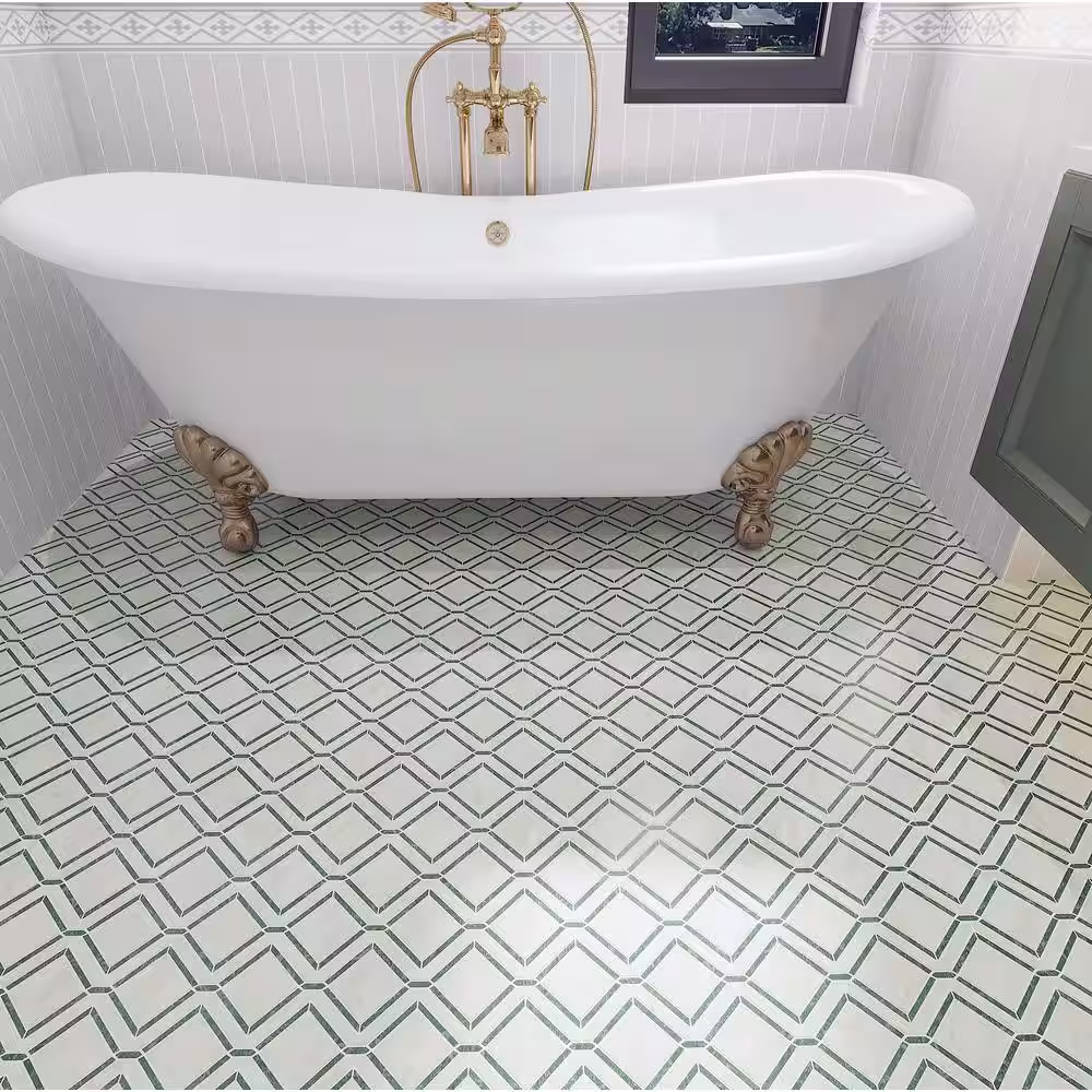 Giorbello Ming Green 12 in. x 12 in. 5 Tiles Polished Marble Framed Square Mosaic Floor and Wall Tile (5 Sq. Ft.)