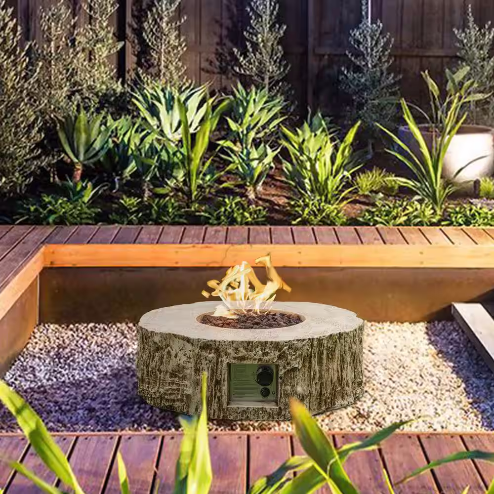 None 28 in. W x 10 in. H Ore Powder 30000 BTU Exterior Faux Stone Propane Fire Pit with Water Proof Cover and Lava Rock
