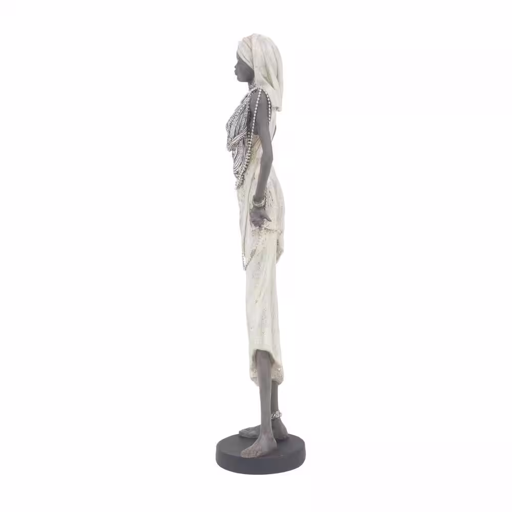 Litton Lane White Polystone Standing African Woman Sculpture with Intricate Jeweled Details (Set of 3)