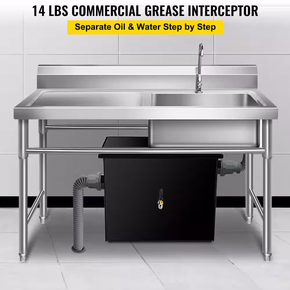 VEVOR Commercial Grease Interceptor 14 lbs. Carbon Steel Grease Trap 7 GPM, Grease Interceptor Trap Under Sink Grease Trap