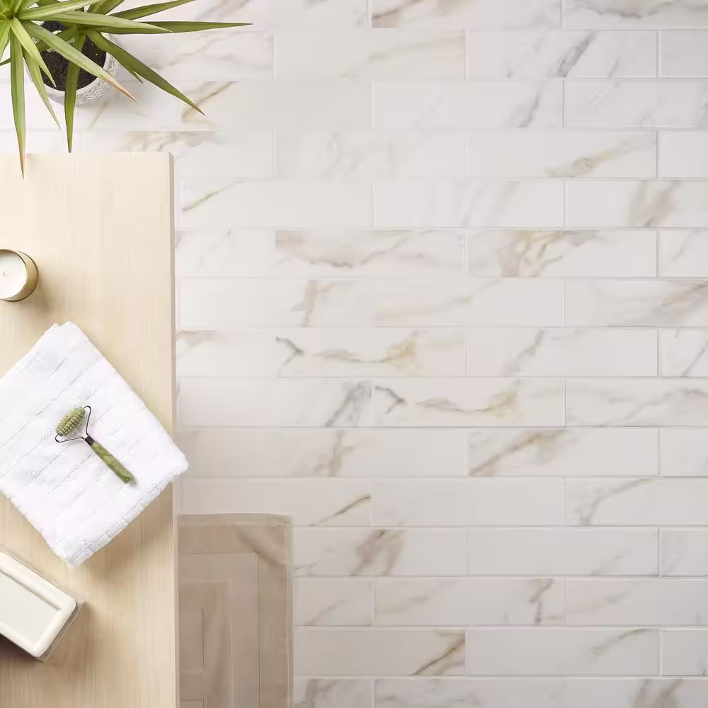 Ivy Hill Tile Santorini Calacatta White 2.95 in. x 11.81 in. Matte Ceramic Wall Tile (5.38 sq. ft./Case)