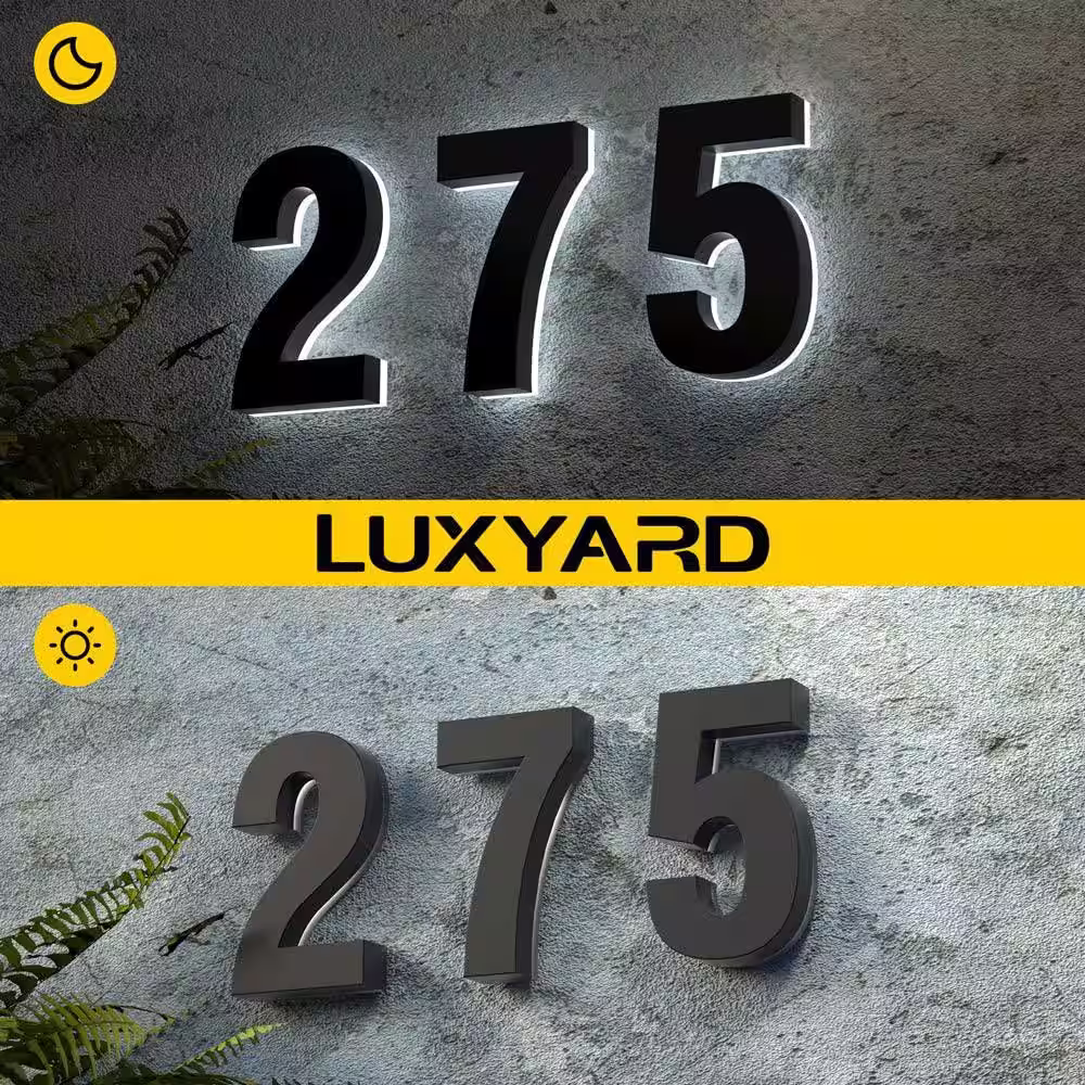 None 5 in. Black Stainless Steel Hand-Polished LED Backlit House Number 0