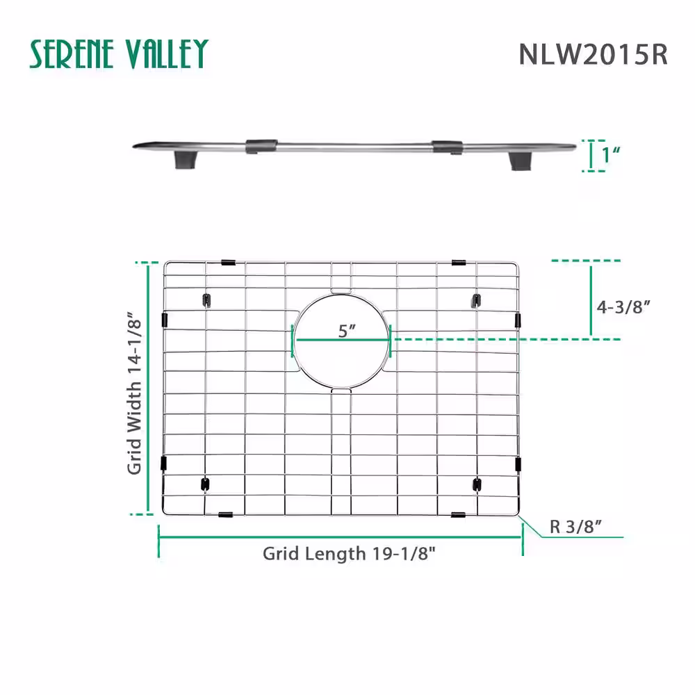 SERENE VALLEY 19.13 in. x 14.13 in. Rear Drain Stainless Steel Sink Grid