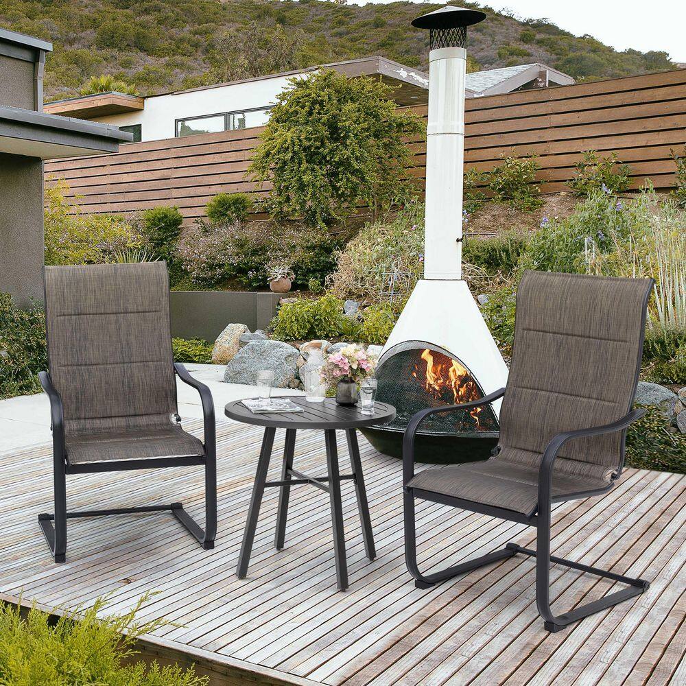 Nuu Garden 3-Piece Metal Patio Outdoor Bistro Set with Round Table and Padded Dining Chairs in Brown