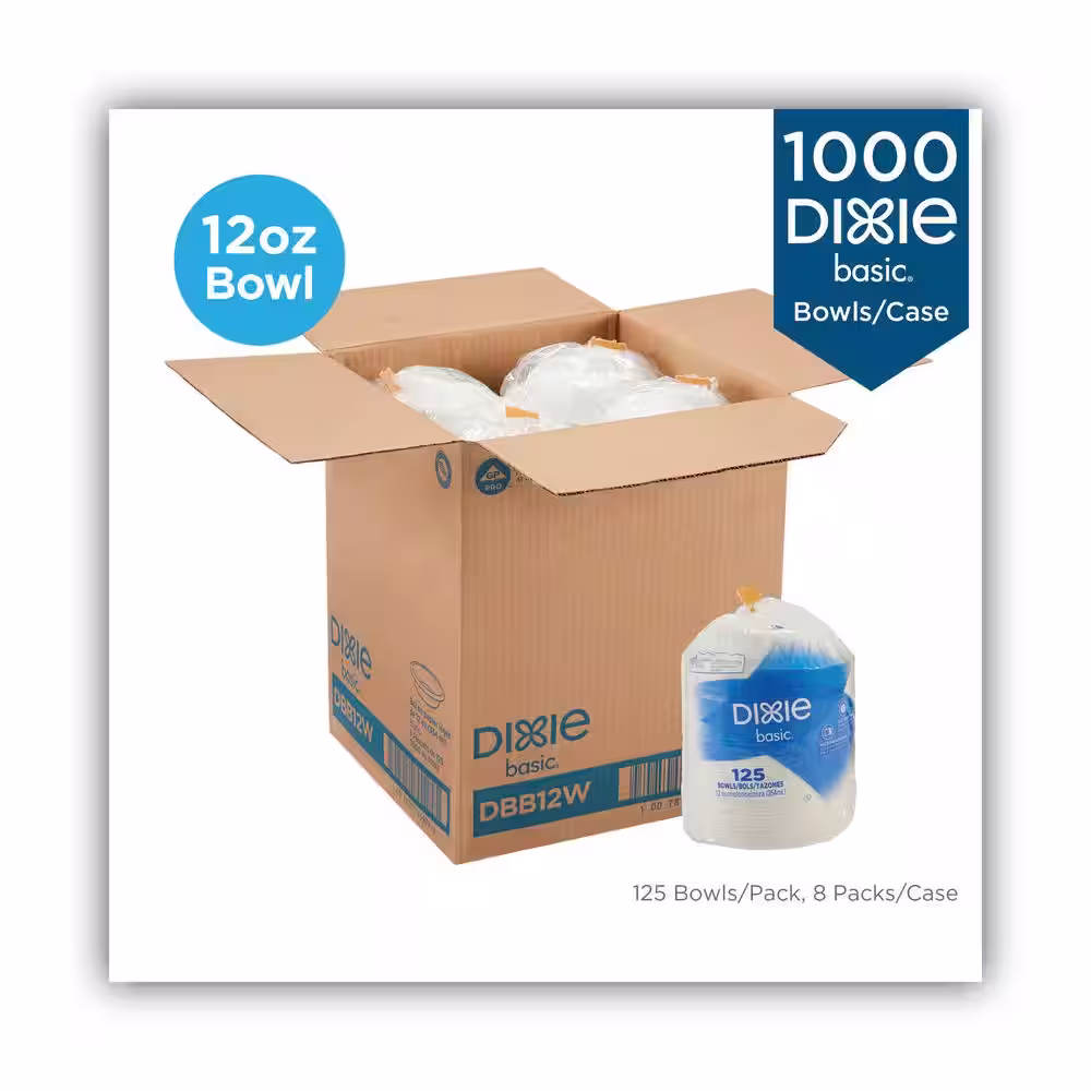 DIXIE 12 oz. White Disposable Paper Bowls, 1,000 / Carton