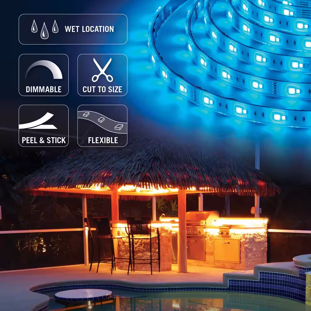 Armacost Lighting RibbonFlex Pro 8.2 ft. 2.5 m Outdoor IP67 RGB Plus W Multi-Color Strip Light Tape 30 Plus 30 LED/m Under Cabinet Light