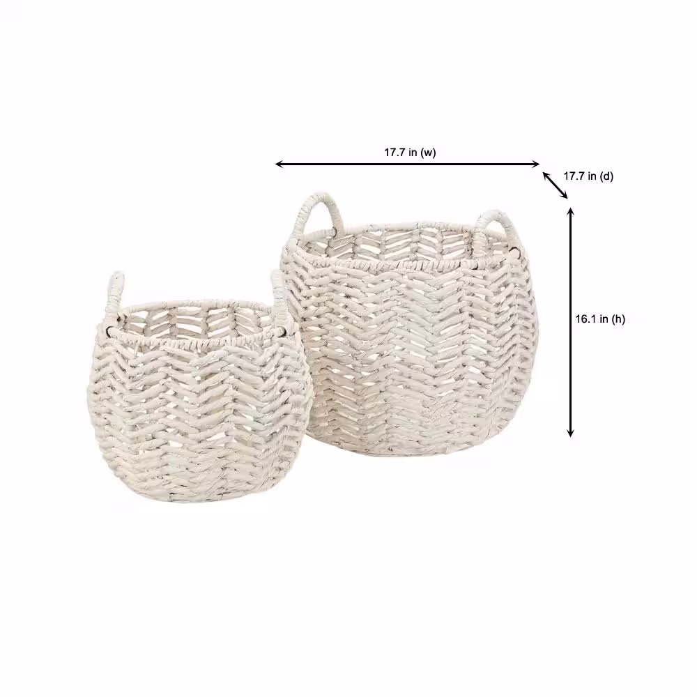 StyleWell Ivory Round Water Hyacinth Decorative Basket with Handles (Set of 2)