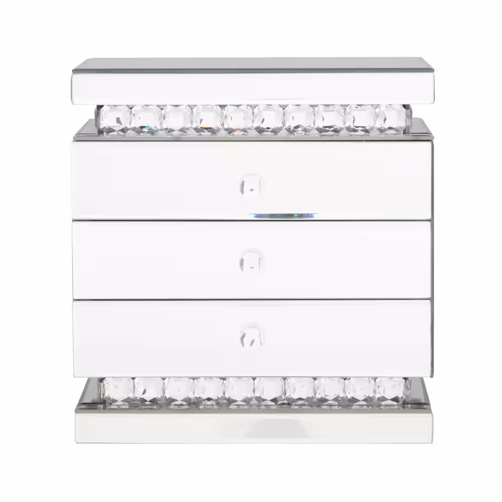 Litton Lane Silver Wood Mirrored 3 Drawers Jewelry Box with Crystal Embellishments