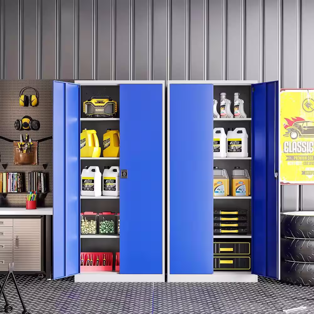 Mlezan 31.5 in. W x 70.87 in. H x 15.7 in. D 4 Shelves Metal Freestanding Garage Cabinet in Blue and Grey