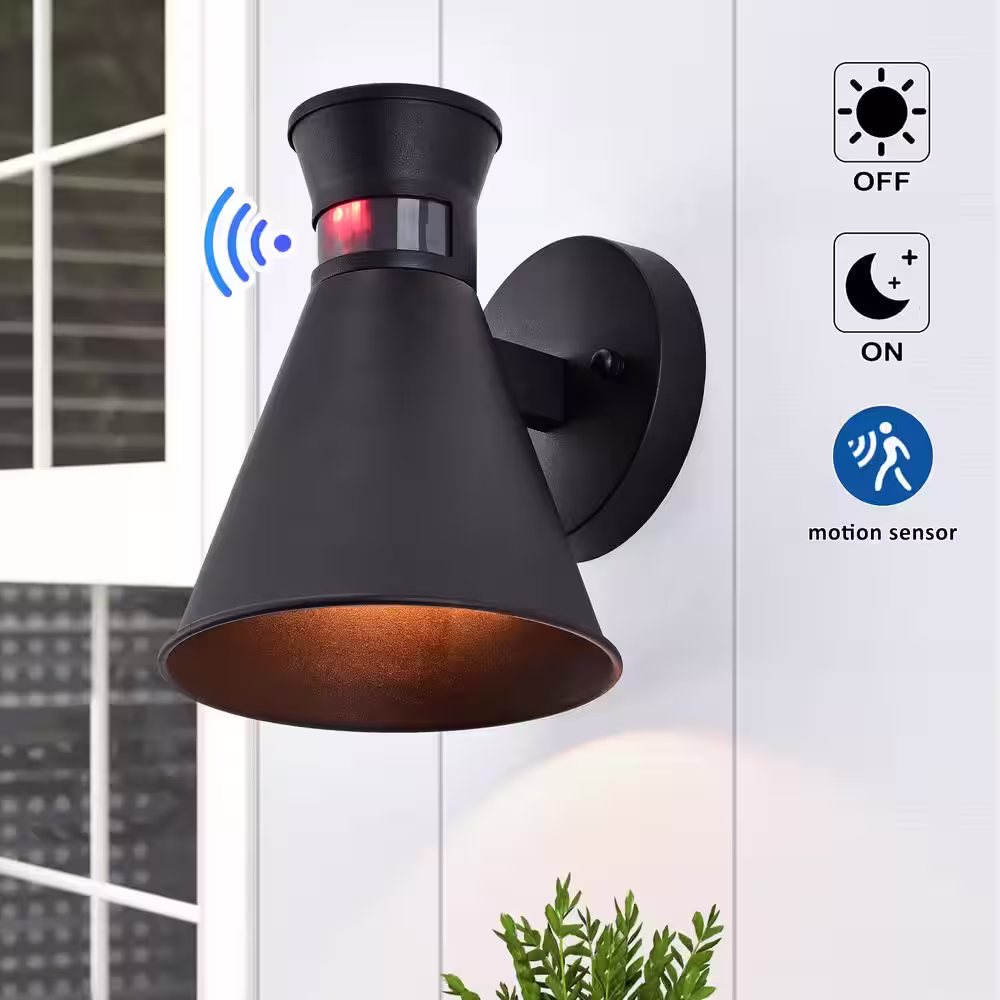 C Cattleya 1-Light Black Motion Sensing Dusk to Dawn Outdoor Wall Lantern Sconce