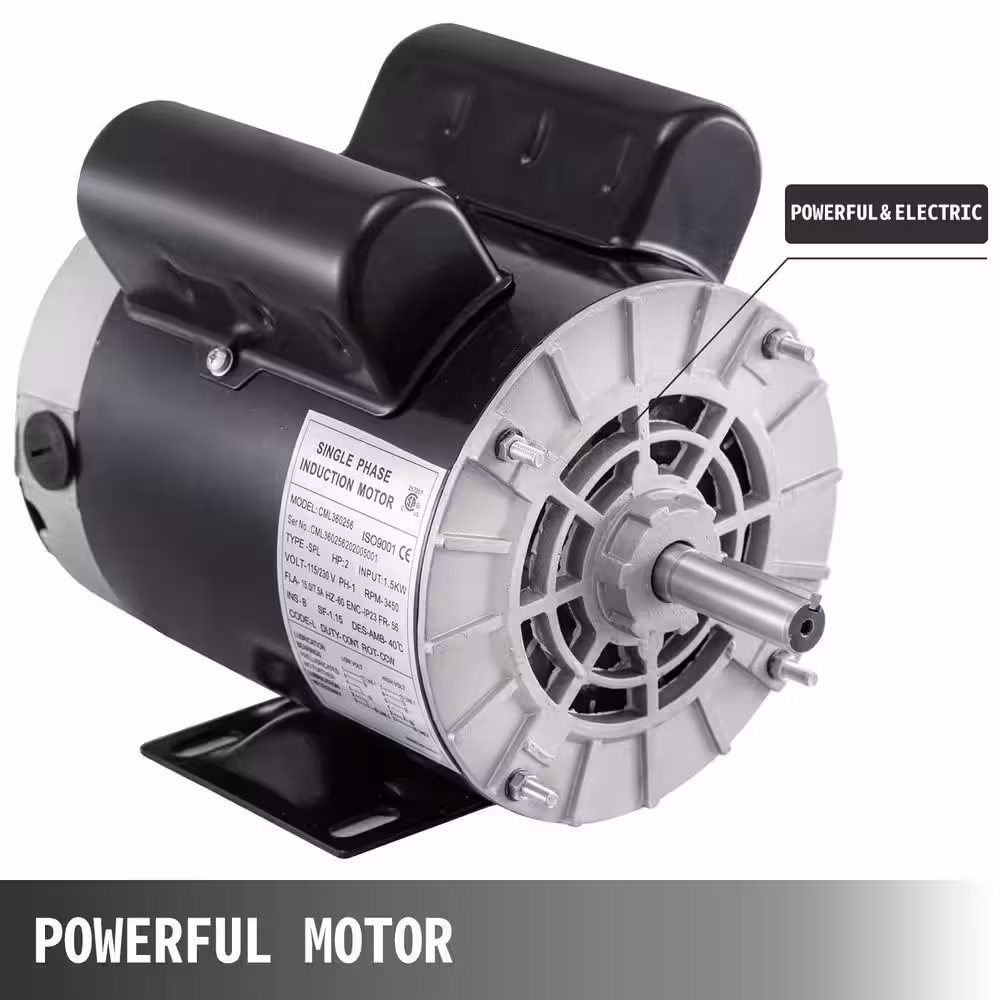 VEVOR Air Compressor Motor 2HP 3450 RPM Electric ODP Compressor Motor 5/8 in. Shaft 56 Frame Single Phase, 115-Volt/230-Volt