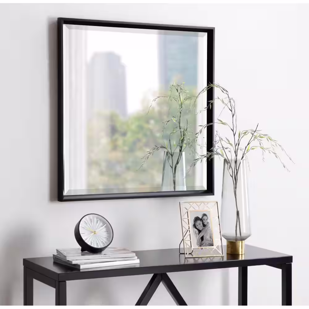 Kate and Laurel Medium Square Black Beveled Glass Contemporary Mirror (29.5 in. H x 29.5 in. W)