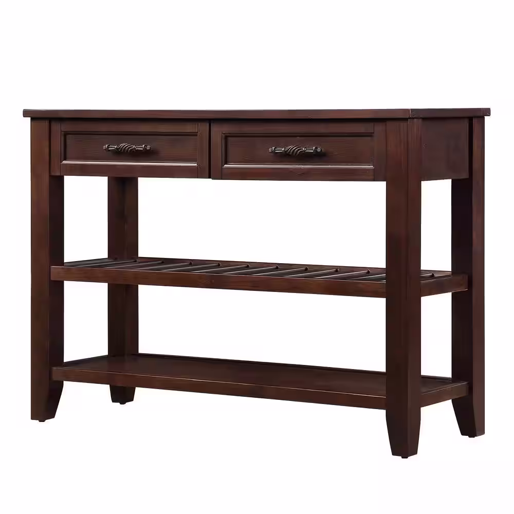 None Retro and Modern Design 42 in. Espresso Rectangle Solid Wood Console Table Sofa Table with 2 Drawers and 2 Open Shelves