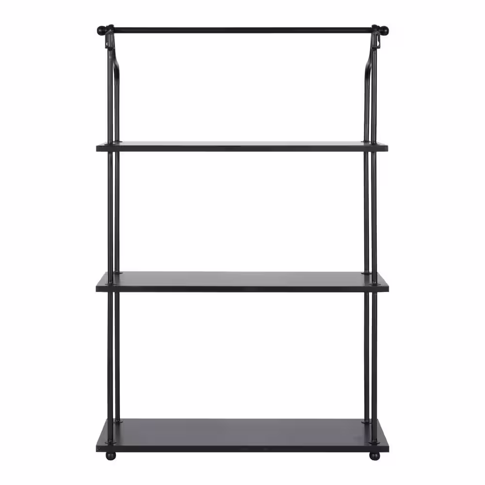 Kate and Laurel Walters 32.00 in. x 20.62 in. x 32.00 in. Black Wood Floating Decorative Wall Shelf without Brackets
