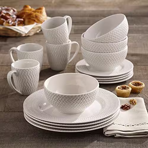 Elle Decor 16-Piece Solid White Porcelain Dinnerware Set (Service for 4)