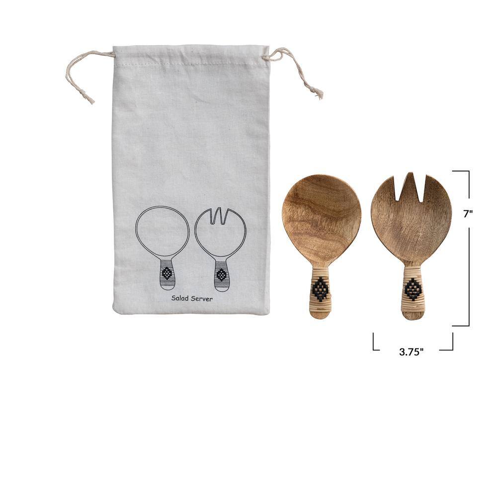 Storied Home 2-Piece Farmhouse Mango Wood Salad Servers with Bamboo Wrapped Handles