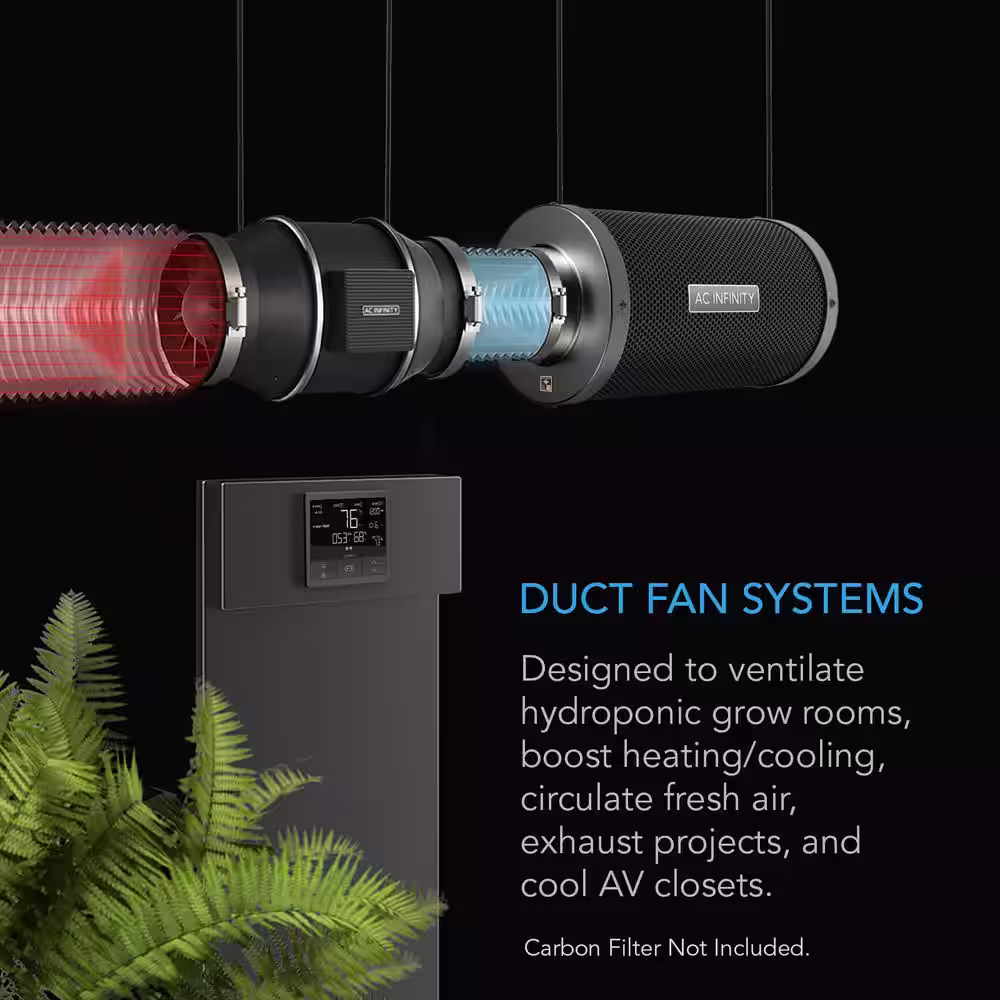 AC Infinity Cloudline T6 Quiet 6 in. Inline Duct FanTemperature Humidity Controller Hydroponics Ventilation Heating Cooling Booster