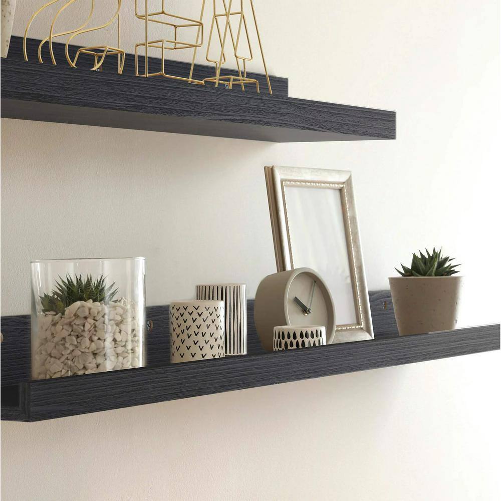 None 24 in. W x 7 in. D Black Wood Composite Decorative Wall Shelf